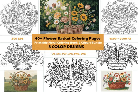40 Flower Basket Coloring Pages: Graphics & Coloring Pages Amp