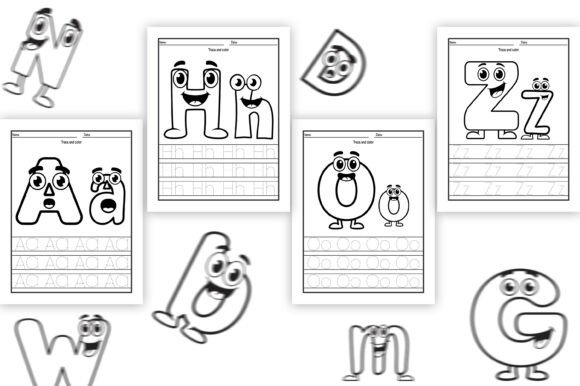 Alphabet Tracing and Coloring Pages: Prek Graphics for Local Branding