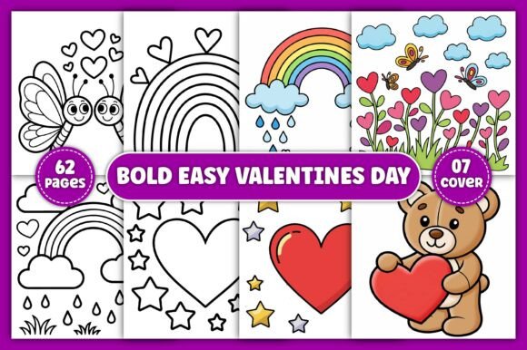 BOLD EASY VALENTINES KIDS COLORING PAGES Graphics