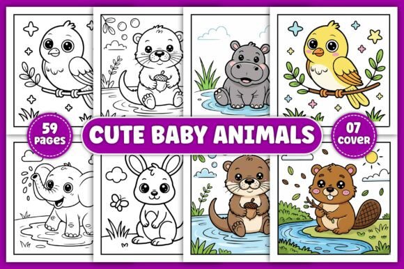 Cute Baby Animals Coloring Pages Kids Graphics