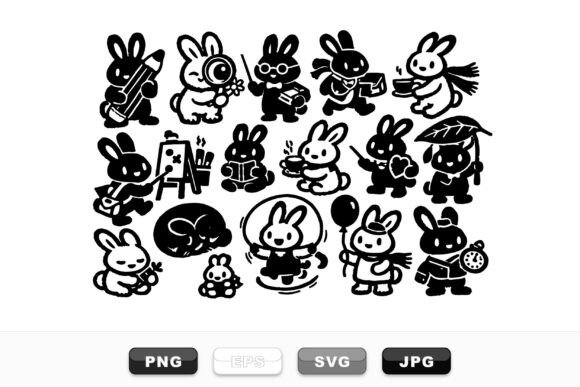 Cute Bunny Activity SVG Pack: Whimsical Graphics & Illustrations