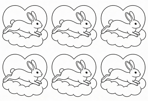 Cute Bunny Heart Cloud Coloring Page SVG: Graphics for Crafts & Branding