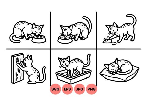 Cute Cat Activity Clipart Pack: Graphics & Illustrations for Local Brands