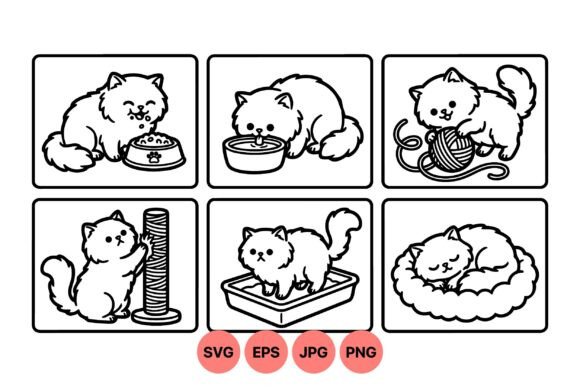 Cute Cat Activity Clipart Set: Graphics & Illustrations