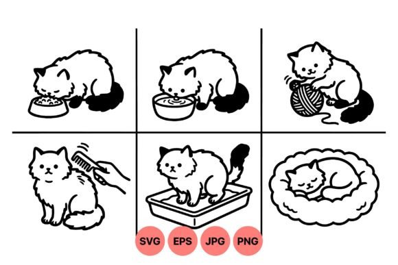 Cute Cat Daily Activity SVG: Graphics & Illustrations