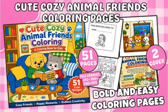Cute Cozy Animal Friends Coloring Pages: Graphics & Coloring Pages Amp