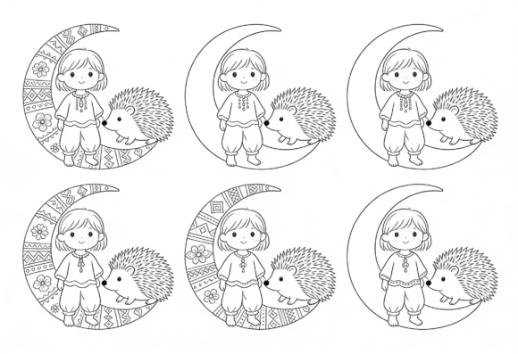 Cute Girl and Hedgehog Coloring Pages: Graphics for Crafts & Creative Brands