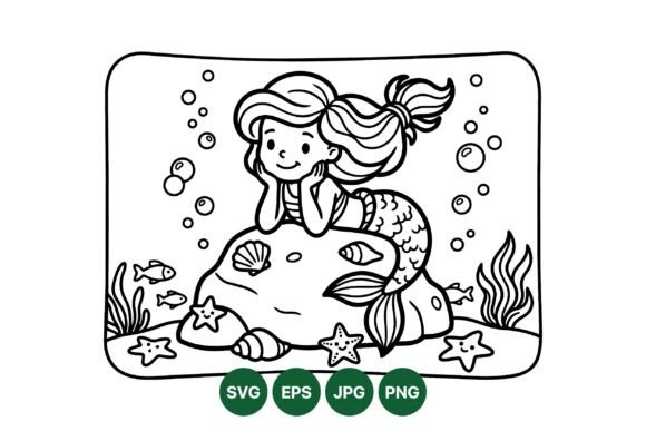 Cute Mermaid Coloring Page: Graphics & Illustrations for Handmade Creators