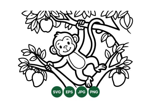 Cute Monkey Tree Coloring SVG: Playful Graphics & Illustrations