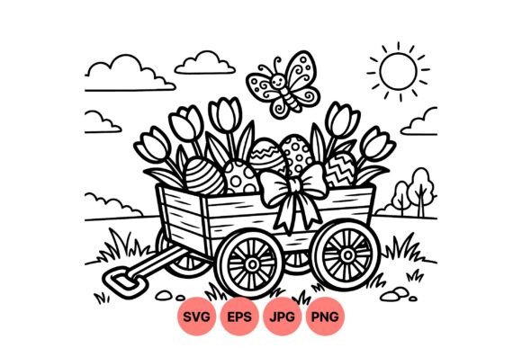 Easter Wagon Coloring SVG: Graphics & Illustrations for Seasonal Digital Products