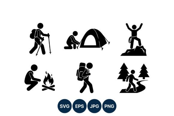 Hiking Camping Activity Vector Icons Set: Graphics & Illustrations