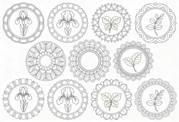 Iris Flower Mandala Coloring Pages: Graphics for Crafts & Creative Brands