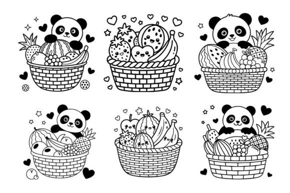 Kawaii Fruit Basket Coloring SVG Bundle for Crafts & Graphics
