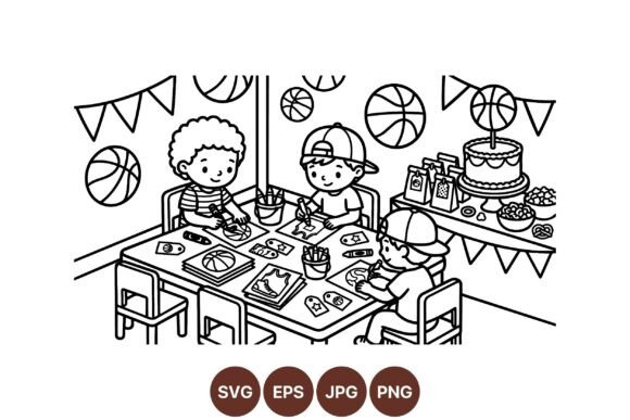 Kids Basketball Party Coloring