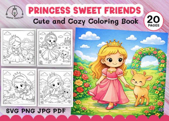 Princess Sweet Friends Coloring Book: Graphics & Coloring Pages Amp