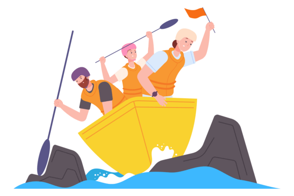 Rafting Cartoon Icon Graphics & Illustrations