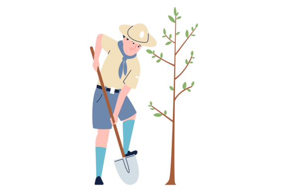 Scout Kid Planting Tree Graphics & Illustrations