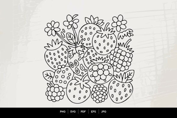 Strawberry Berry Coloring Line Art: Graphics for Crafts & Content