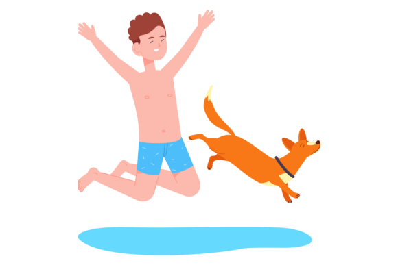 Summer Pet Activity. Kid Play with Dog I Graphics