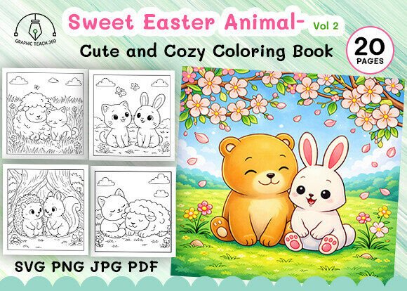 Sweet Easter Animal Coloring Book Vol 2: Graphics & Coloring Pages Amp