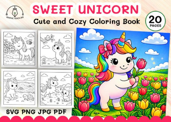 Sweet Unicorn Coloring Book: Graphics & Coloring Pages Amp