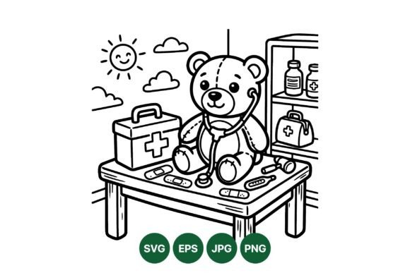 Teddy Doctor Kids Coloring Art: Graphics & Illustrations