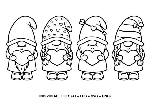 Valentine Gnome Coloring Clipart